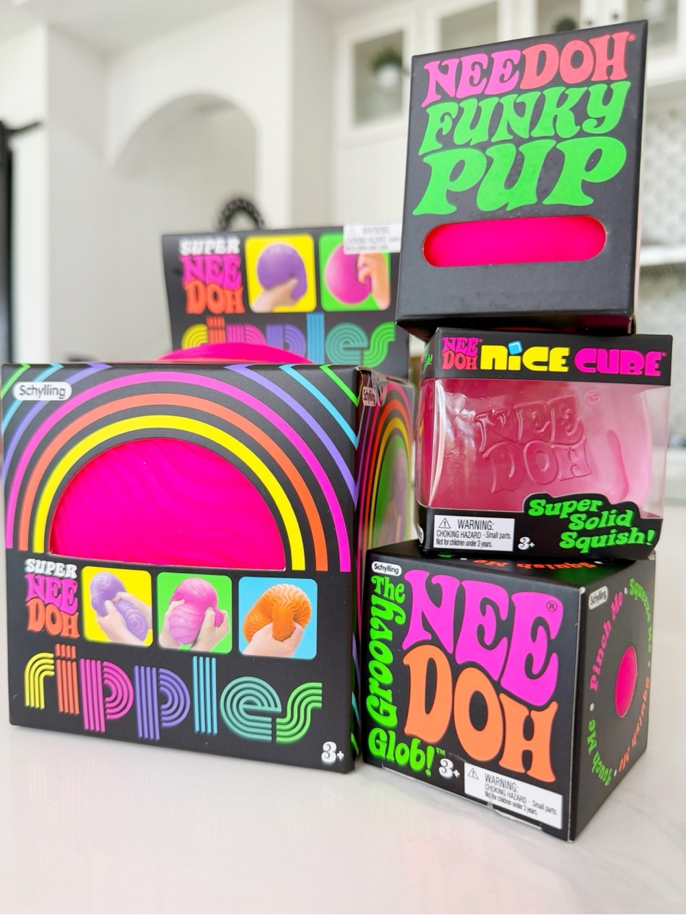 🩷 RARE Needoh PINK Bundle of 4 XL Jumbo Ripple Nice Cube Groovy Glob Pup SEALED